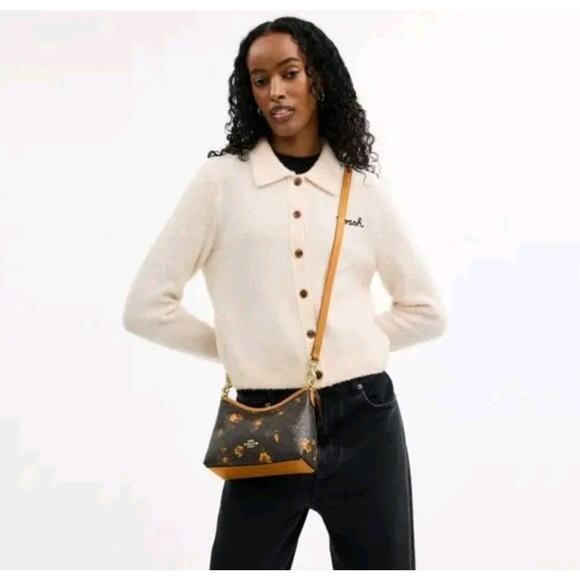 NWT Coach Laurel Small Shoulder Bag With Floral/Flowers Walnut Gold - Picture 5 of 6